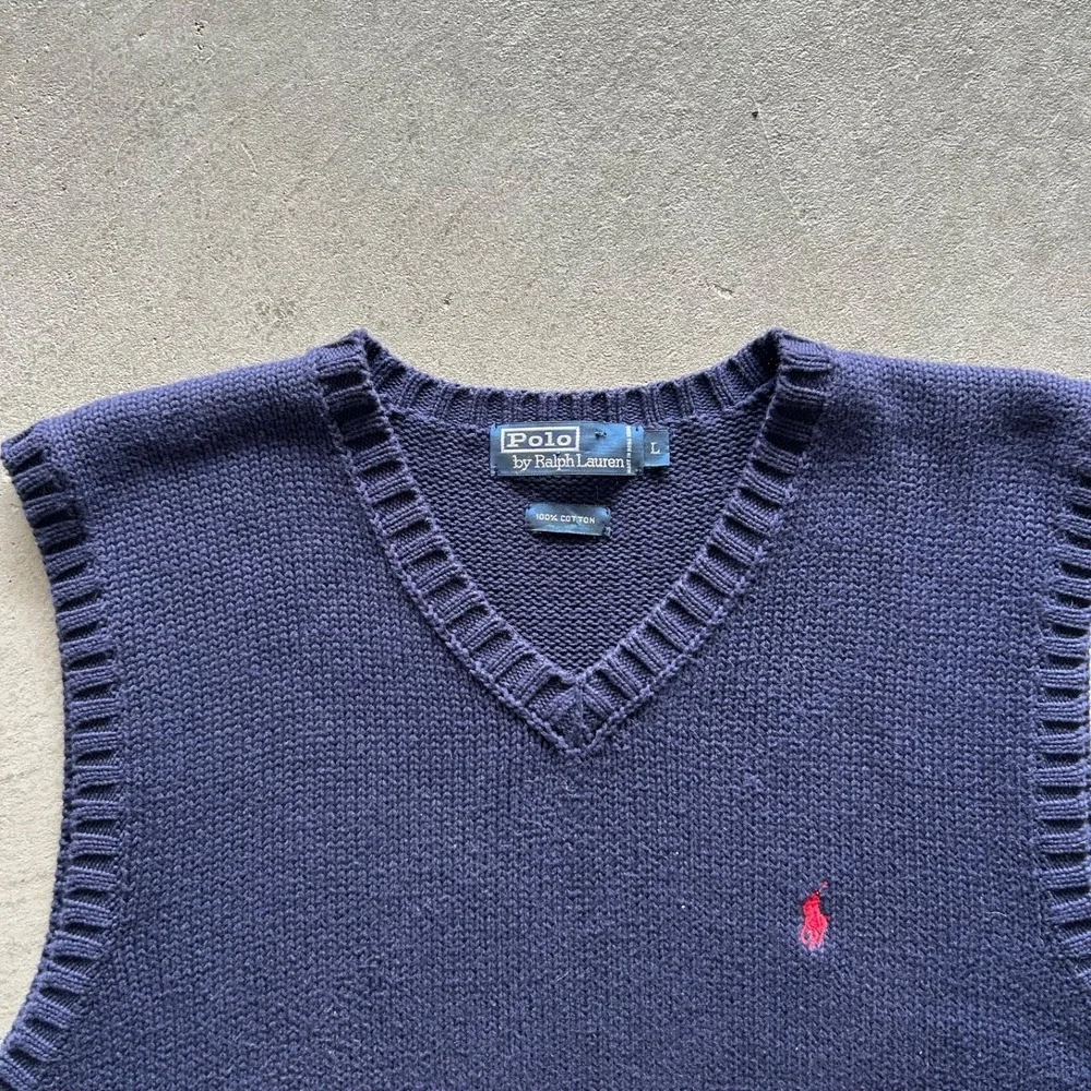 Vintage 90s Polo Ralph Lauren Sweater Vest Size Large Navy‎ Blue Pullover Cotton
